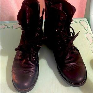 Black leather ankle boots.